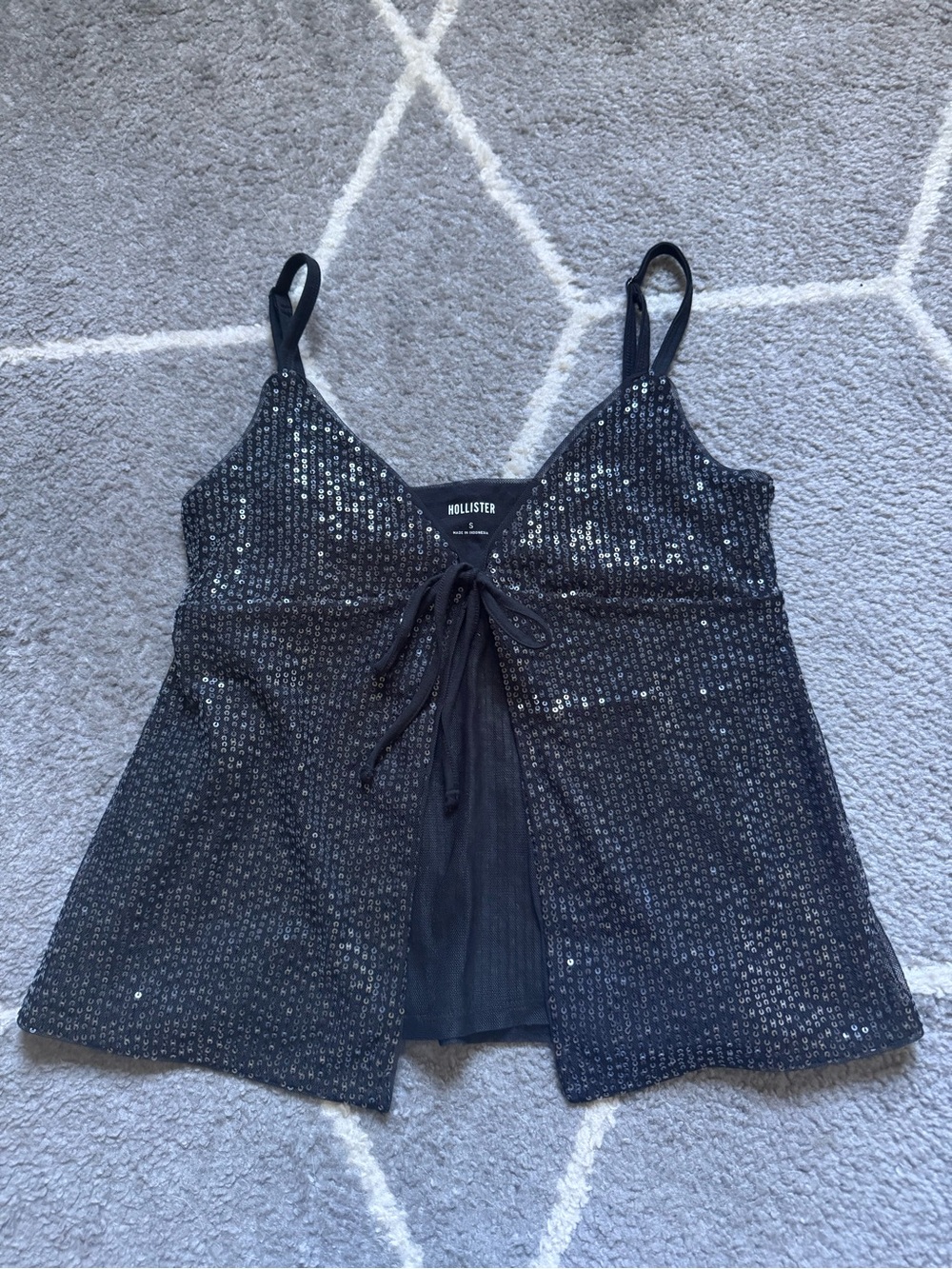Hollister Sequin Tie Front Tank Top